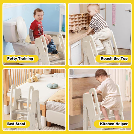 Foldable Toddler 3 - Step Step Stool for Bathroom Sink & Toilet Non-Slip Kids Stool 150lb Capacity New