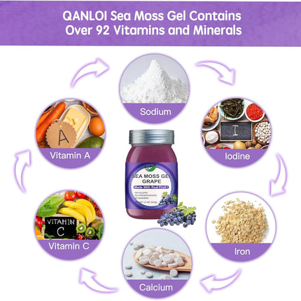 Raw Organic Sea Moss Gel with Grape - Superfood for Immunity & Digestion 15 oz New Exp 10/28/2025