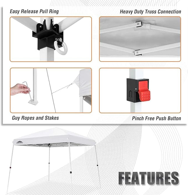 EAGLE PEAK 10x10 Slant Leg Pop-Up Canopy Tent with Wheeled Carry Bag - White (New)