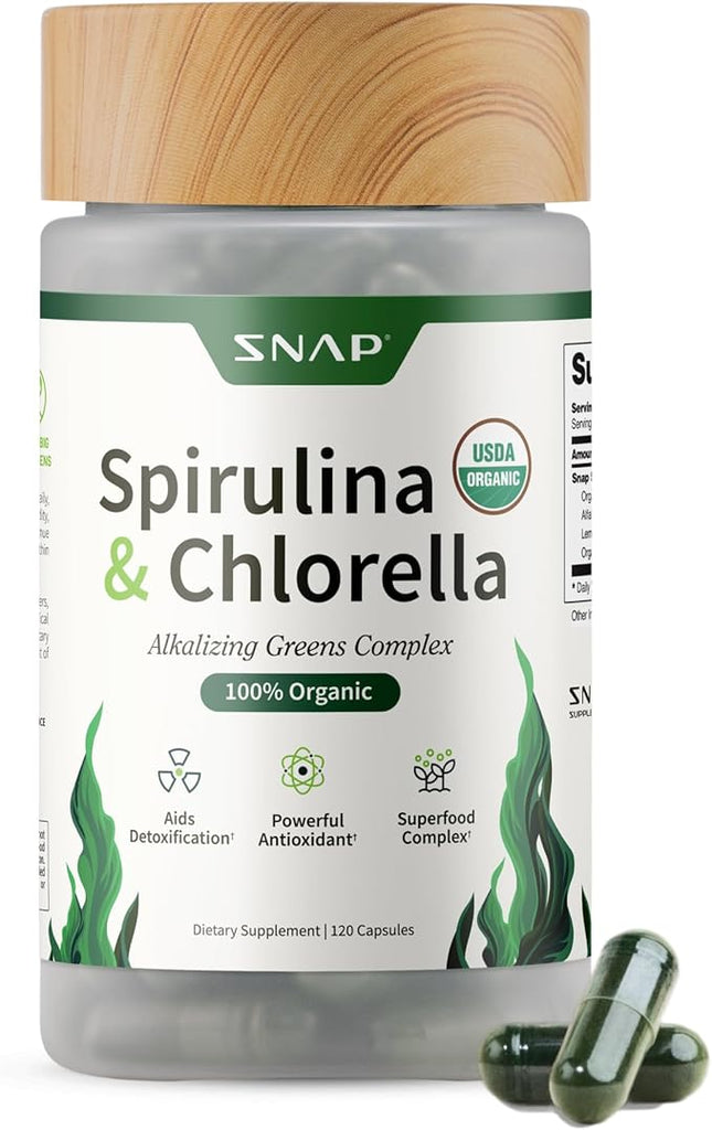 Snap Supplements Organic Spirulina and Chlorella 120 Ct.