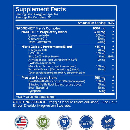 NAD Supplement for Men – Liposomal NAD+ NMN Alternative Nitric Oxide Prostate Health Supplements