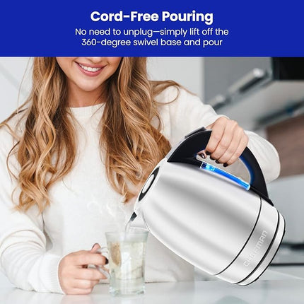 Chefman 1.8L Stainless Steel Electric Kettle - LED Lights, Auto Shutoff, Boil-Dry Protection (Open Box)