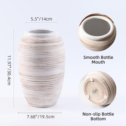 ALMA 12'' White Ceramic Vase with Wide Mouth, Mordern Boho Pampas Grass Vase for Table Centerpieces - White