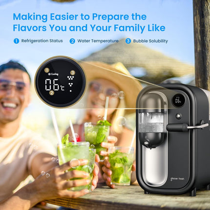 GLACIER FRESH Newest Cold Soda Maker，Electric Carbonated Water Machine,North America's First Sparkling Water Machine with Refrigeration, Compatible with Any Screw-in 60L CO2 Carbonator(NOT Included)