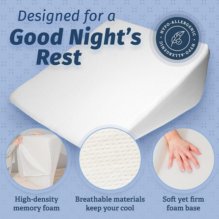 Abco Tech Bed Wedge Pillow for Sleeping - Memory Foam, 12in, Neck & Back Pain Relief, New
