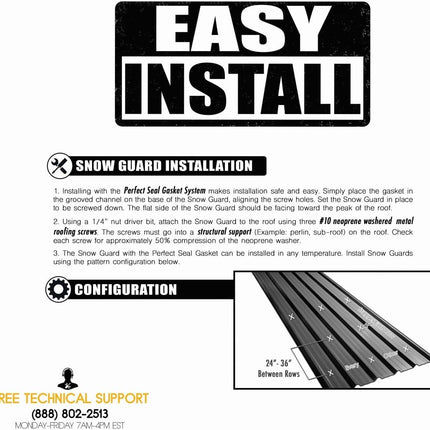 50 Pack Snow Guards with Perfect Seal Gaskets & Screws Stop Snow from Sliding Off Your Metal Roof Gutter, New