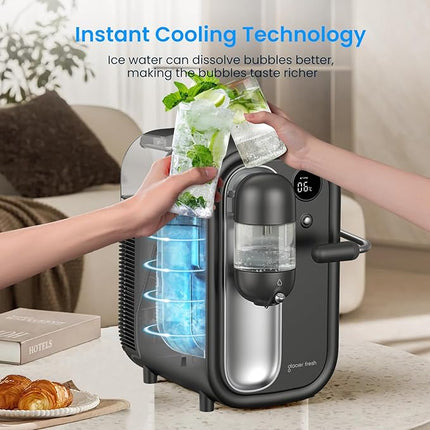 GLACIER FRESH Newest Cold Soda Maker，Electric Carbonated Water Machine,North America's First Sparkling Water Machine with Refrigeration, Compatible with Any Screw-in 60L CO2 Carbonator(NOT Included)