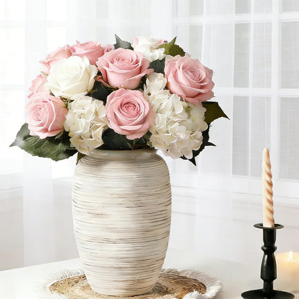 ALMA 12'' White Ceramic Vase with Wide Mouth, Mordern Boho Pampas Grass Vase for Table Centerpieces - White