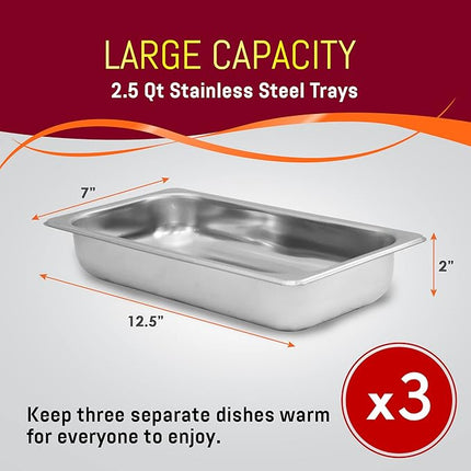 Elite Gourmet Triple Buffet Server with Temperature Control - 7.5 Qt, Stainless Steel (New)