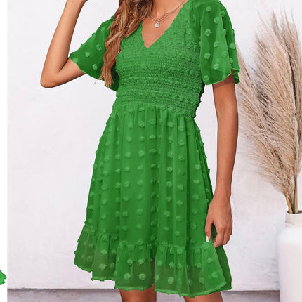 BTFBM Women’s V Neck Smocked Short Sleeve Casual Dress, Size S - New