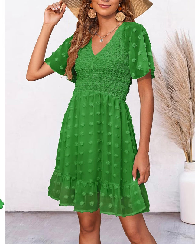 BTFBM Women’s V Neck Smocked Short Sleeve Casual Dress, Size S - New