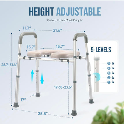 OasisSpace Raised Toilet Seat with Handles - 300lbs Heavy Duty Commode Chair with Safety Frame, Adjustable Stand Alone Elongated Risers with Arms for Elderly, Handicap, Disabled (New Open Box Amazon Return)