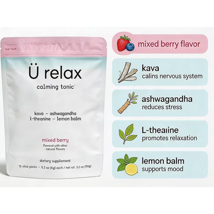 U Relax Calming Drink Mix Mixed Berry, 3.2 oz Packets (15 Pack)