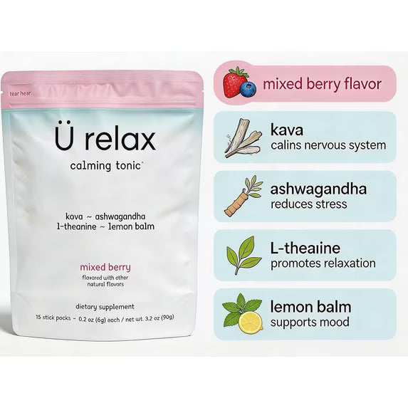 U Relax Calming Drink Mix Mixed Berry, 3.2 oz Packets (15 Pack)