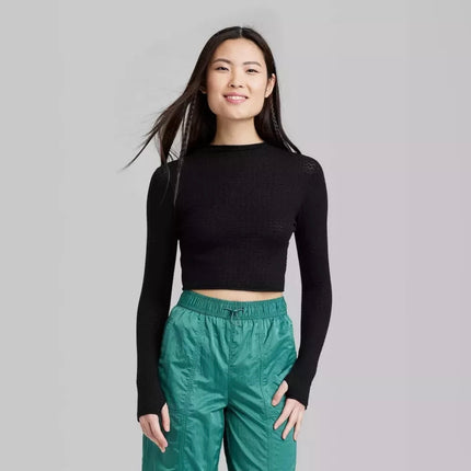 Wild Fable Women’s Black Long-Sleeve Cropped Top, Size XS, New