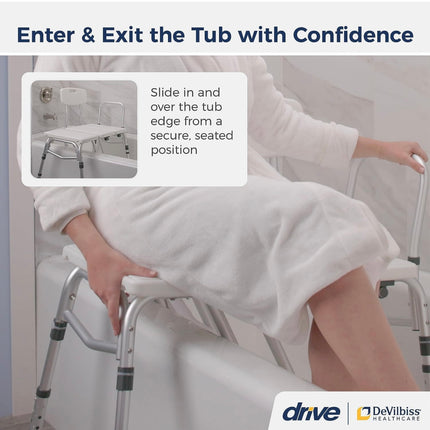 Drive Medical Splash Defense Tub Transfer Bench with Curtain Guard Protection - New Open Box