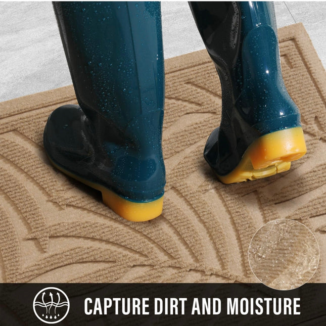 Beige Door Mat with Leaf Pattern, Non-Slip, Indoor/Outdoor, 36x24 - Open Box New