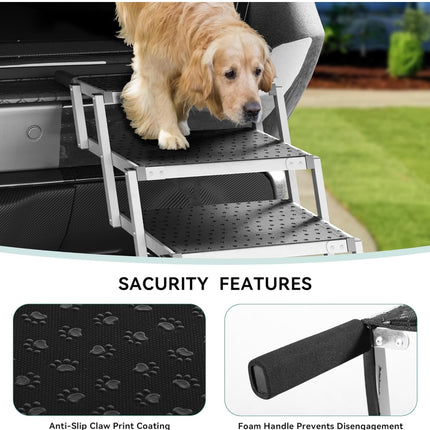 YITAHOME Dog Car Ramps for Large Dogs, Portable Foldable Dog Stairs with Non-Slip Surface, Aluminum Dog Steps for Cars SUV, High Beds & Trucks, Support up to 200lbs, 4 Steps Extra Wide - New Open Box