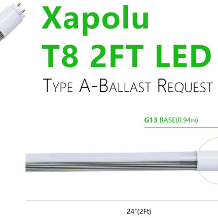 2FT T8 T10 T12 LED Tube Lights 12W 5000K, 24 Inch 1680Lm Light Bulbs, Dual-Ended, UL Listed - New Open Box