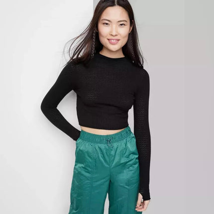 Wild Fable Women’s Black Long-Sleeve Cropped Top, Size XS, New