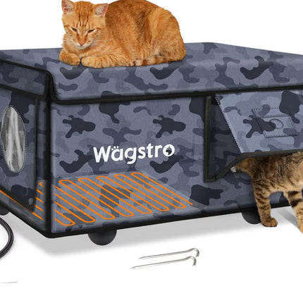 Heated Cat House for Outside, Waterproof Awning & Escape Door Heated Cat Houses for Indoor/Outdoor