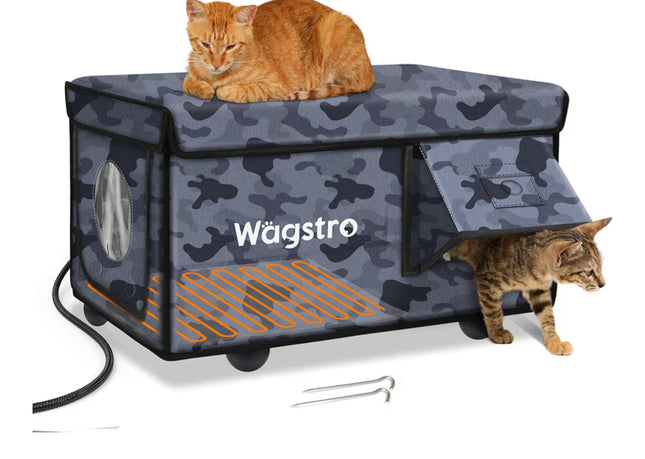 Heated Cat House for Outside, Waterproof Awning & Escape Door Heated Cat Houses for Indoor/Outdoor