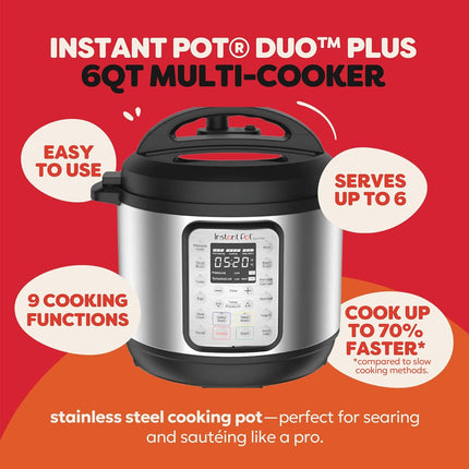 Instant Pot 6Qt Duo Plus 9-in-1 Multicooker, Pressure Cooker, Slow Cook, Rice Maker, Steamer, Sauté, Yogurt, Warmer & Sterilizer, Stainless Steel, 6 Quarts