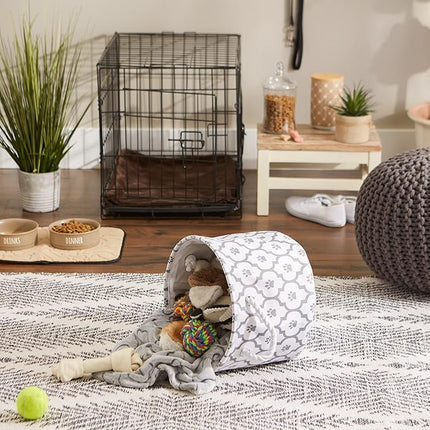 Bone Dry Pet Storage Collection Lattice Paw Print, Small Round, - Pets Storage Basket White/Gray - 9x12x12