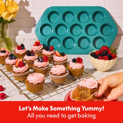 SO YUMMY by bella Baker’s Dozen Muffin Pan, 13 Round Cups Metal Baking Pan w Nonstick Coating