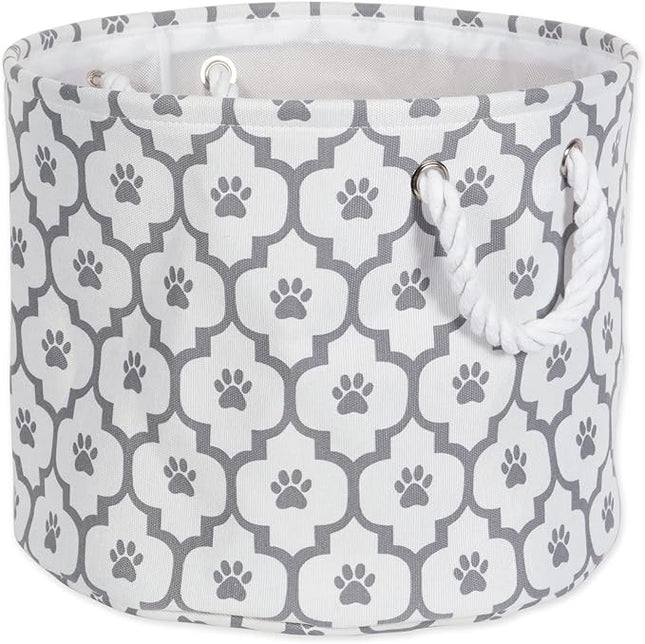 Storage basket with paw print pattern on a white background