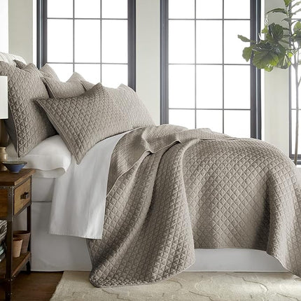 Levtex Home Rowan King Quilt Set - Tan Crinkle, Reversible (New)