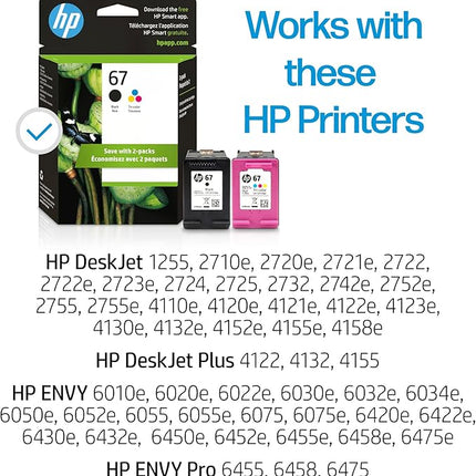 HP 67 2-Pack Black/Tri-color Original Ink Cartridges – 3YP29AN#140 – New