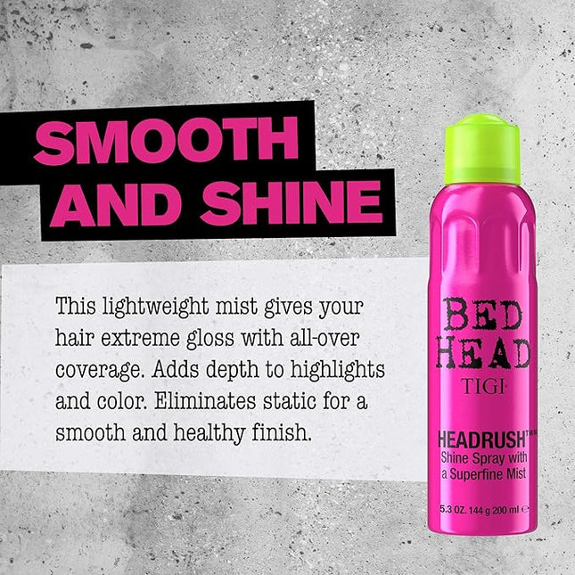 TIGI Bed Head Headrush Shine Mist, Unisex 5.07 oz – Lightweight Hair Shine Spray – New