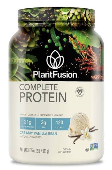 PlantFusion Complete Protein container with vanilla flavor information on a white background