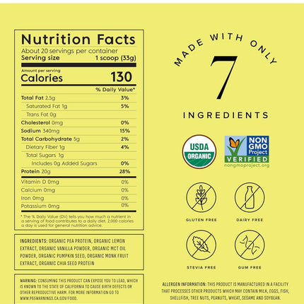 Truvani Vegan Pea Protein Powder | Lemon Cookie | 20g Organic Plant Based Protein | 20 Servings | Keto | Gluten & Dairy Free | Low Carb | No Added Sugar