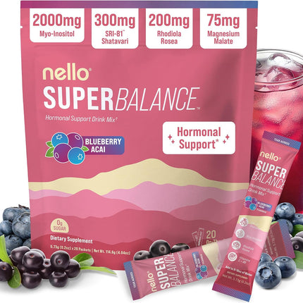 Nello Superbalance Hormonal Support Drink Mix, SRI-81 Shatavari, Blueberry Acai - 20 Servings