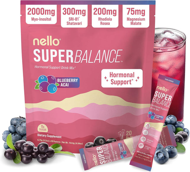 Nello Superbalance Hormonal Support Drink Mix, SRI-81 Shatavari, Blueberry Acai - 20 Servings