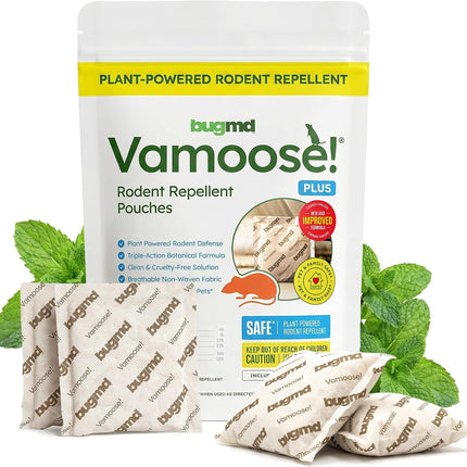 BugMD Vamoose! Plus Peppermint Oil Mouse Repellent Pouches | Natural Mice Repellent Indoor & Rat Deterrent for House,