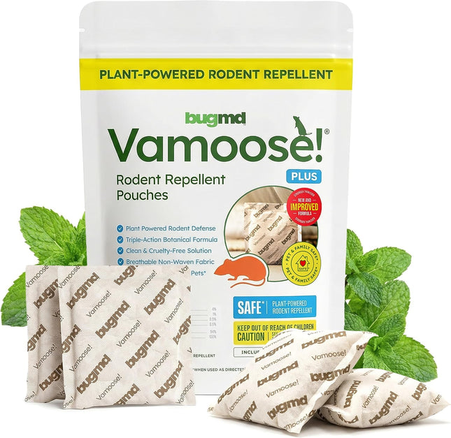 BugMD Vamoose! Plus Peppermint Oil Mouse Repellent Pouches | Natural Mice Repellent Indoor & Rat Deterrent for House,