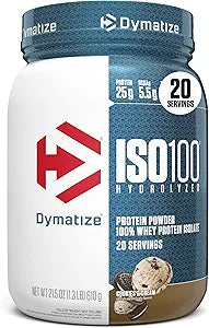 Dymatize ISO100 Whey Protein Powder Isolate, Cookies & Cream, 25g of Protein 2.18 IBS - 20 Servings