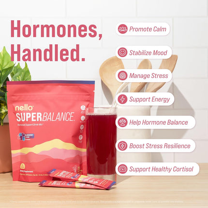 Nello Superbalance Hormonal Support Drink Mix, SRI-81 Shatavari, Blueberry Acai - 20 Servings
