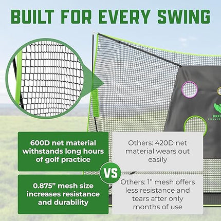 Golf Practice Net - Multifunctional Golf Chipping Net with 2 Surfaced Mats, Tees, LED Golf Balls - Golf Equipment and Accessories, Golf Nets for Backyard Driving Real Golf Balls - 10ft x 7ft