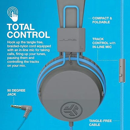 JLab JBuddies Studio On-Ear Kids Wired Headphones with Mic - Graphite/Blue - Open Box