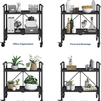 Cosco Outdoor Living Folding Serving Cart with Wheels & 2 Shelves Black 19.29"D x 32.99"W x 33.47"H New