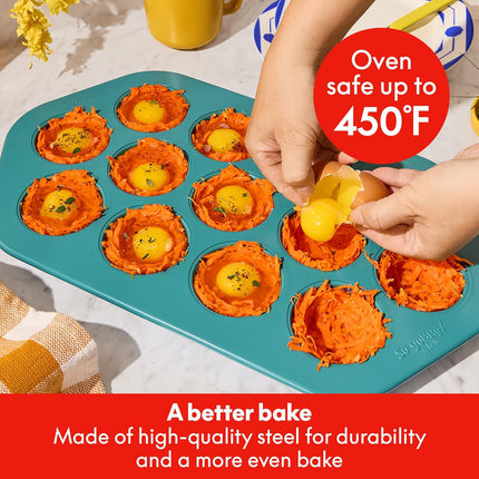 SO YUMMY by bella Baker’s Dozen Muffin Pan, 13 Round Cups Metal Baking Pan w Nonstick Coating
