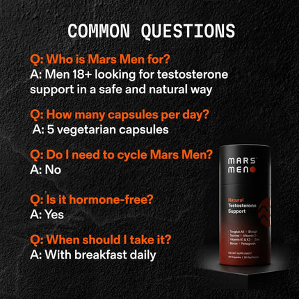 Mars Men Testosterone Booster for Men - Natural Supplement Premium - 30 Servings - EXP. 12/2028