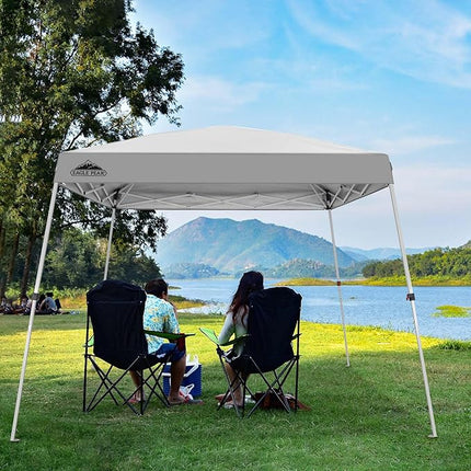 EAGLE PEAK 10x10 Slant Leg Pop-Up Canopy Tent with Wheeled Carry Bag - White (New)