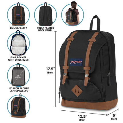 JanSport Cortlandt Black Laptop Backpack with 15" Sleeve for Men & Women, New