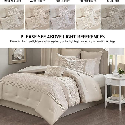 510 Design Luxe Quilted Comforter Set, Ramsey Damask Neutral, Queen (Open Box)