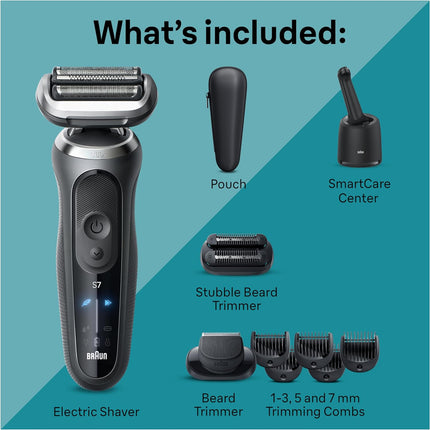 Braun Electric Shaver for Men, Series 7 7185cc, Wet & Dry Shave, Turbo & Gentle Shaving Modes, Waterproof Foil Shaver, Space Grey, Open Box